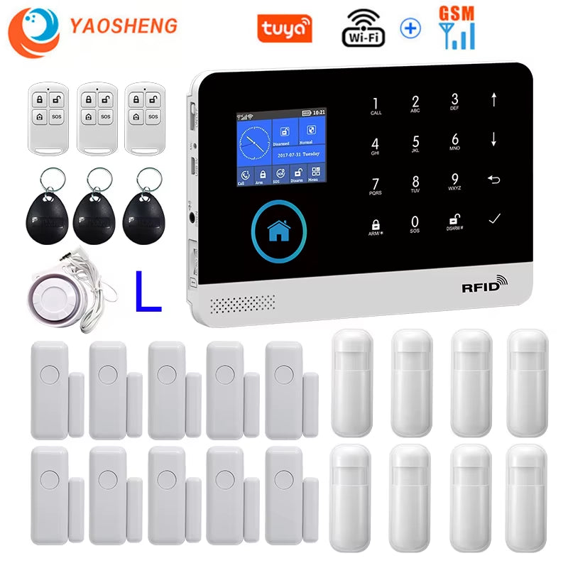 Wireless Home Alarm System Tuya Smart Home WIFI 2G GSM Security Alarms for Home with Motion Sensor with Alexa & Google Home