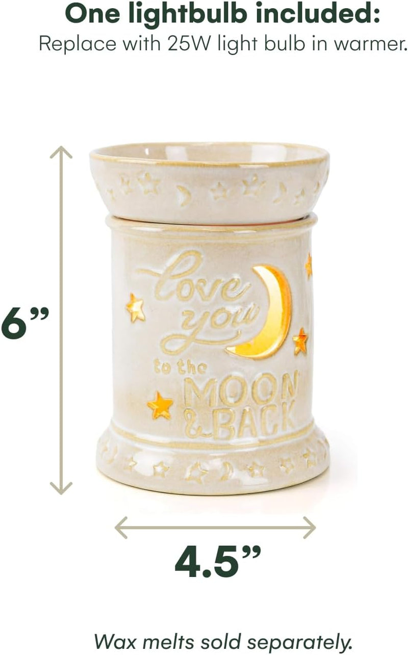 Wall Plug-In Wax Warmer for Scented Wax Ceramic Love You to the Moon & Back Electric Home Fragrance Warmer for Essential Oils Candle Melts and Tarts Scent Warmer Night Light