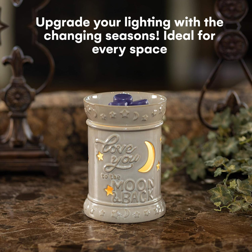Wall Plug-In Wax Warmer for Scented Wax Ceramic Love You to the Moon & Back Electric Home Fragrance Warmer for Essential Oils Candle Melts and Tarts Scent Warmer Night Light