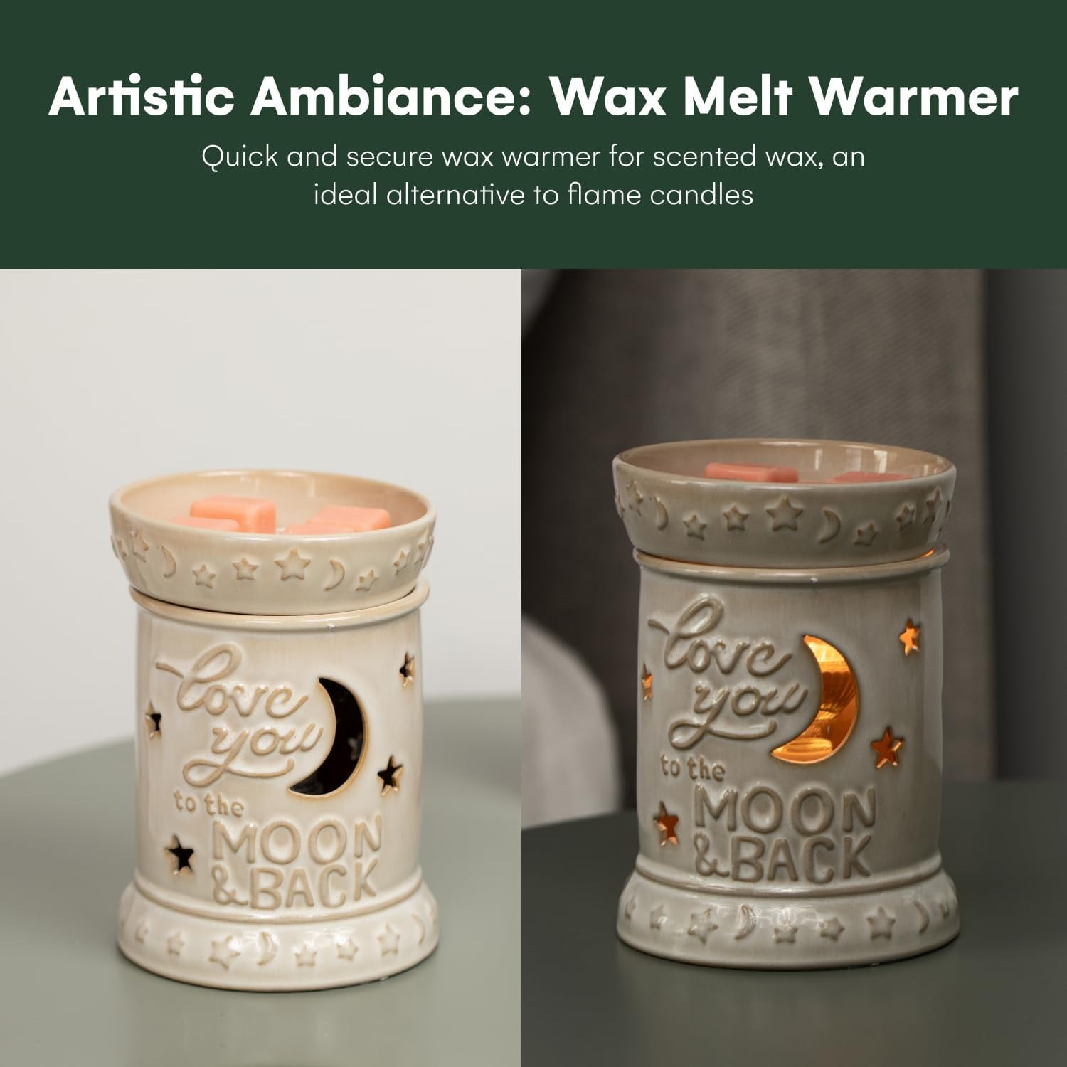 Wall Plug-In Wax Warmer for Scented Wax Ceramic Love You to the Moon & Back Electric Home Fragrance Warmer for Essential Oils Candle Melts and Tarts Scent Warmer Night Light