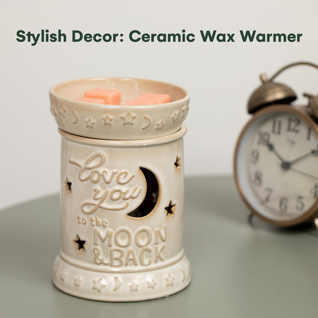 Wall Plug-In Wax Warmer for Scented Wax Ceramic Love You to the Moon & Back Electric Home Fragrance Warmer for Essential Oils Candle Melts and Tarts Scent Warmer Night Light